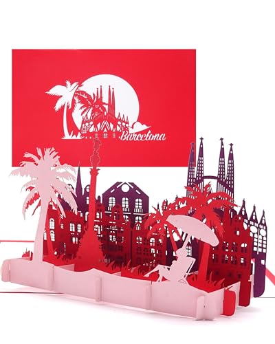 Carte de vœux « Barcelone » - Carte pop-up 3D avec Skyline & Sagrada Familia - Carte de ville comme souvenir, invitation & bon de voyage pour les vacances...