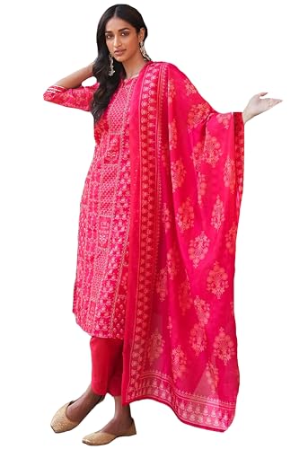 Pantalon et dupatta rose GoSriKi en viscose : votre tenue indienne fluide pour l'été en XL