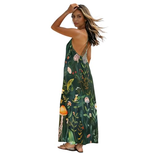 Robe caraco dos nu à motif floral et méduse aérienne verte