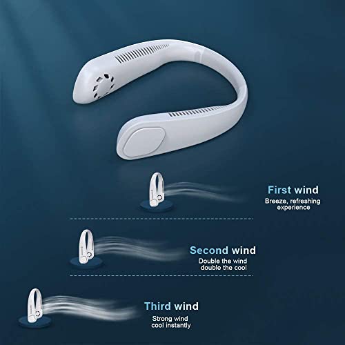 Image of TMY Portable Hanging Bladeless Neck Fan (White) | Rechargeable Battery Operated Personal Fan | 3 Speed Wearable Cooling Fan | Hands-Free USB Neck Fan for Travel, Office, Outdoor & Gym (TMY19)