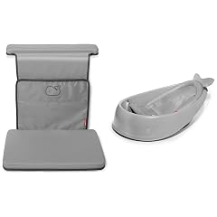 Skip Hop Baby Bath Elbow Saver Kneeler and 3-Stage Smart Sling Tub Bundle Moby Grey