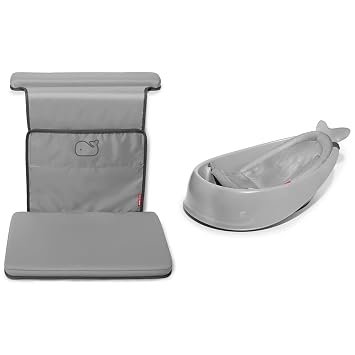 Skip Hop Baby Bath Elbow Saver Kneeler and 3-Stage Smart Sling Tub Bundle, Moby Grey