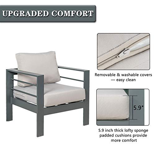 Scurrty Outdoor Patio Furniture Sets Clearance Aluminum Patio Furniture Sectional Sofa Metal Grey Conversation Set with Grey Cushions Outdoor Furniture Sets Clearance Outdoor Sofa Set (Light Grey) - Thumbnail 6