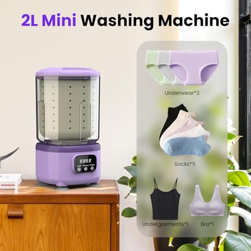 Image of Underwear Washing Machine, Rechargeable Portable Mini Washer Machine with 2L Cup Capacity for Bra Underwear Socks Home Hotel Apartment RV Travel (Purple).