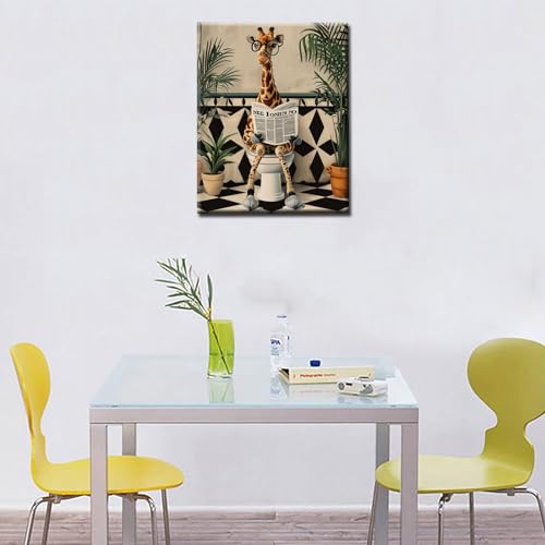 Tucocoo Malen nach Zahlen, Motiv: niedliche Giraffe auf Toilette, mit Pinseln und Acrylpigmenten auf Leinwand, Gemälde für Erwachsene, lustige Tiere, nordisches Badebild für Heimdekoration, Geschenke
