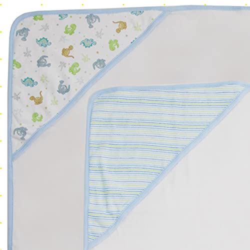Image of Spasilk 3-Piece Hooded Towel Set for Newborn Boys and Girls, Soft Terry Baby Towels, Baby Essentials, Blue Dino