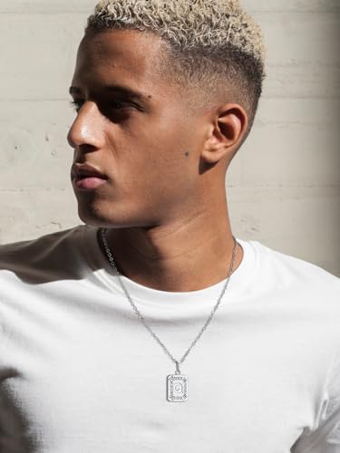U7 Square Initial Necklace, Gold/Platinum Plated A-Z 26 Letters Pendant Necklace for Women Men, Large Capital Monogram Retangle Tag Necklace, Resizable Chain 20"-22"3