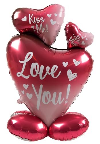 Folat B.V.- Folat Globo de alumínio de pé-Ombre Love-3 corações-77 cm - Decoração romântica Dia dos Namorados casamento nupcial aniversário e noivado, multicolorido (63793)