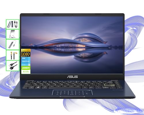 ASUS HP Laptop con IA | Computadora FHD de 14 pulgadas | 4 GB de RAM | SSD de 64 GB y SSD portátil de 128 GB | CPU Intel de 4 núcleos | Cámara web | USB-C | Wi-Fi | Bluetooth | Listo para Copilot |