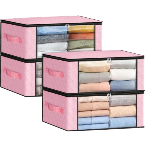 Image of Fab totes 35L Closet Organizers and Storage, Foldable Under Bed Storage Containers, Storage bags for Organizing Bedroom, Closet, Clothing,Organization with Handle (4 Pack,Pink)