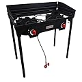 Gas One Propane Double Burner Two Burner Camp Stove with Windscreen Outdoor High Pressure Propane 2 Burner Adjustable PSI Regulator and 4ft Steel Braided Hose With Removable Legs