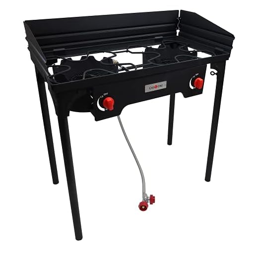 Gas One Propane Double Burner Two Burner Camp Stove with Windscreen Outdoor High Pressure Propane 2 Burner Adjustable PSI Regulator and 4ft Steel Braided Hose With Removable Legs