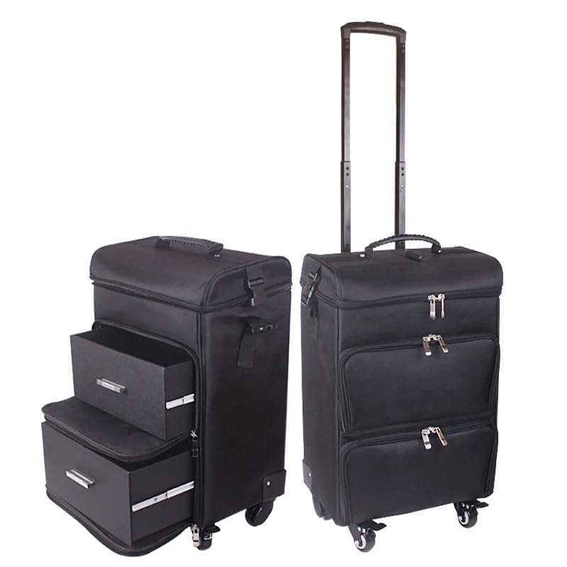 Image of Adson Professional Beauty Makeup Cosmetic Aluminium Vanity Trolley Train case (Oxford Black)