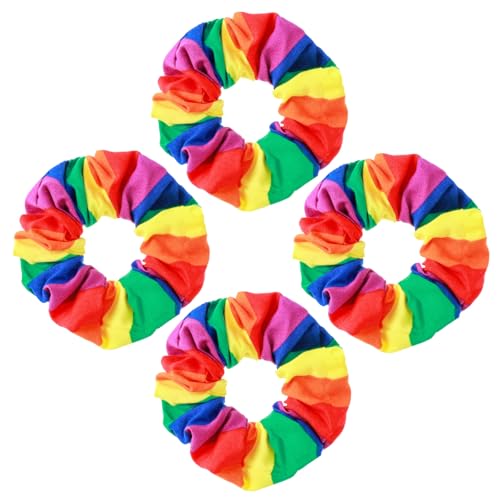 4 Stück Pride Regenbogen Haargummis, Elastische Scrunchies Haar Accessoires Gummibänder Haarband Gestreift Regenbogen Armband Pferdeschwanzhalter Zopfgummis für Damen Mädchen