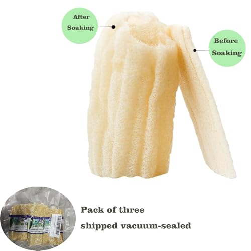 Image of 3-Pack Natural Dish Sponge Natural Loofah Sponges - Handheld Kitchen Dish Scrubber for Grease Removal, Plastic-Free Cleaning Tool