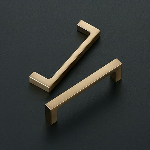 Image of Ravinte Champagne Bronze Kitchen Square Cabinet Handles 3-1 /2 Inch 20 Pack | Modern Slim Style, Solid Zinc, Square Design, Screws Included, Easy Installation, for Kitchen Drawers & Cupboards