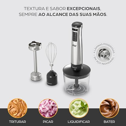 WAP Mixer Elétrico 3 em 1 com Processador, Miniprocessador e Batedor de Clara em Inox Prosdócimo WM1
