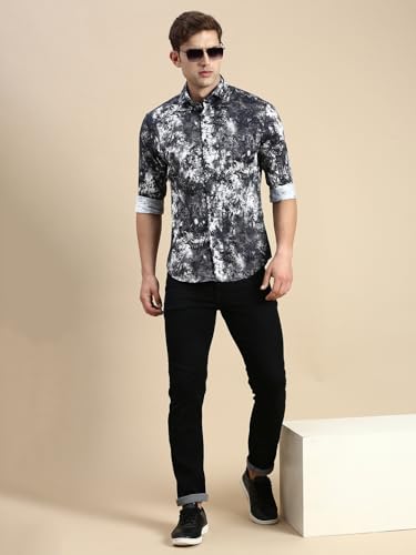 Image of SHOWOFFFF Men Printed Casual Shirt | Spread Collar Full Sleeves Cotton Shirt for Mens | Slim Fit Regular Length Shirt for Men's