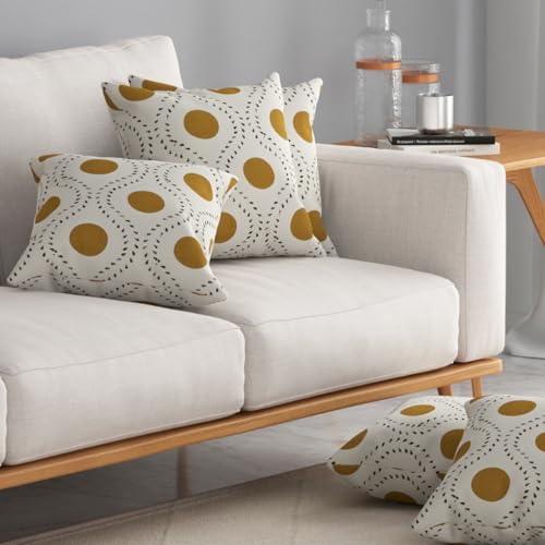 Image of HUESLAND Premium Cotton Cushion Cover 16 inch x 16 inch | Decorative Square Throw Pillow Covers Set for Sofa, Living Room & Bedroom | Set of 5 | Natural, Golden Ochre & Bistre