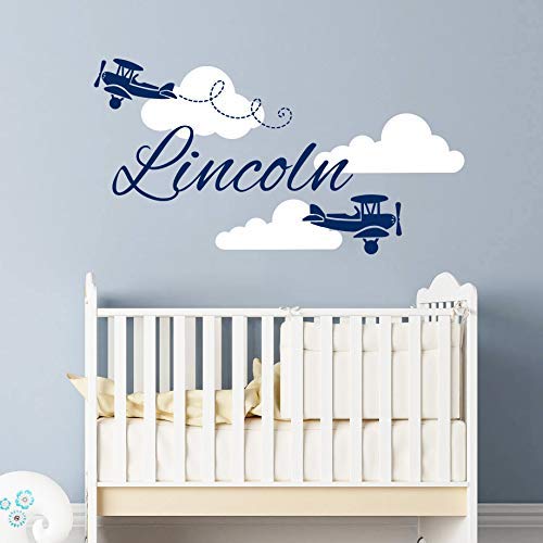 Personalized Boy Name Wall Decals. Decals for Boys Clouds Biplane Airplane Plane Nursery Decals Art Wall Vinyl Sticker. Name For Son's Nursery Wall Decor. Custom Baby Boy Name Wall Decal vs41