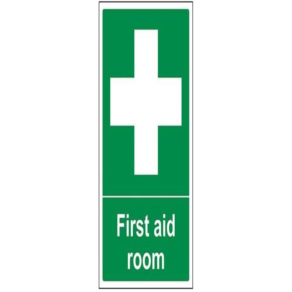 V Safety 31005AU-R First Aid Room Sign - Portrait - 200mm x 300mm - 1mm Rigid Plastic, Green