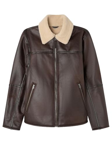 GIACCA IN PELLE D'OCCHIO SPRINGFIELD Shearling Oversize Double Face Aviator Sport Jacket, Marrone, S Uomo