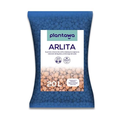 PLANTAWA Arlita Arcilla Expandida 20L, Sustrato de Bolas de Arcilla, Arlita para Drenaje de Macetas y Jardines, Tierra para Plantas Sustrato para Plantar Semillas Huerto Urbano