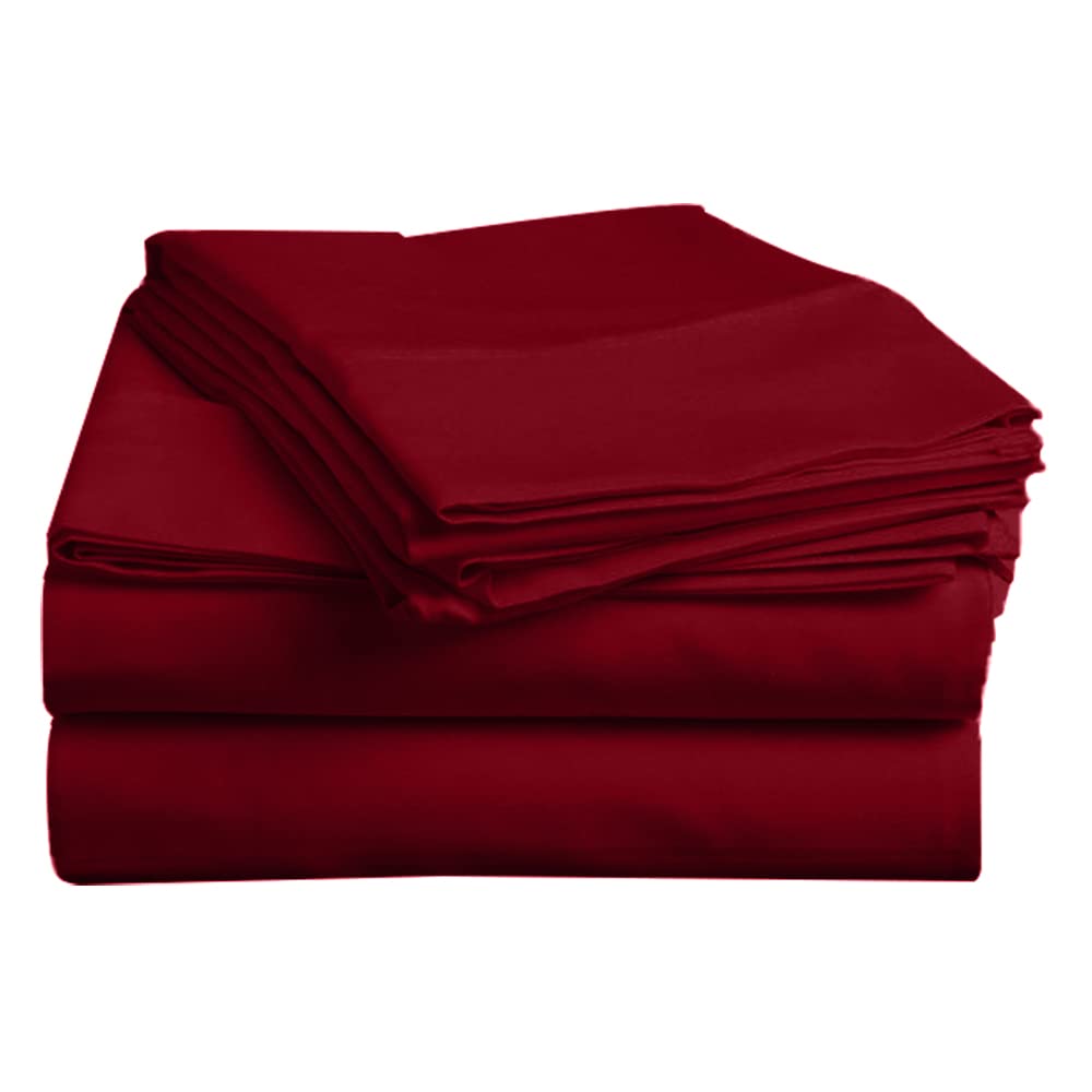 Pashmina 4 Piece Bed Sheet with 12 Inch Deep Pockets -Bedding Set - 1 Fitted Sheet, 1 Flat Sheet & 2 Pillow cover Easy Care, 800 Thread Count Silky Soft Egyptian Cotton (Double- Burgundy)