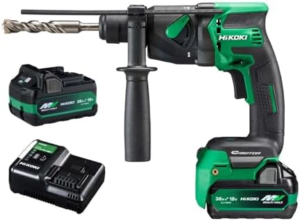 HiKOKI 18V Hammer Drill DH18DPB, 2 Batteries, Charger, Case Included, SDS Plus Shank, Maximum Drilling Capacity 0.7 inches (18 mm), 2 Mode Switching, Dust Collection System Not Compatible, Compact