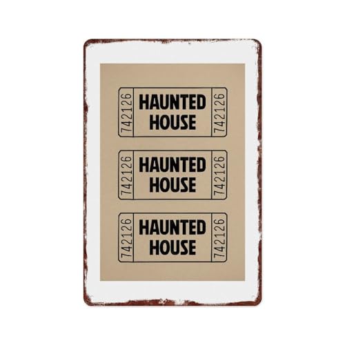 Vintage Haunted House Ticket Tin Sign, 8x12 Inch Aluminum Metal Sign, Retro Wall Decor for Halloween Haunted Attractions, Home Halloween Decorations