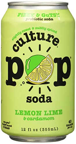 Culture Pop Lemon Lime & Cardamom Probiotic Soda, Plant Based, 12 Fluid Ounces (Pack Of 12)