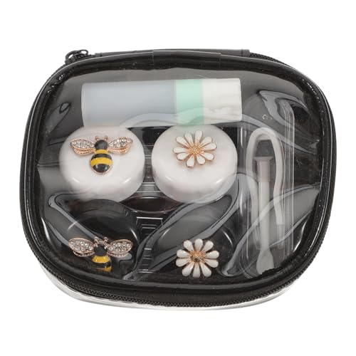 WEKAMOS Estuche para Lentes De Contacto Doble, Caja Porta Lentes Diseño De Abeja, Compacto y Seguro para Viajes, Material Resistente, Almacenamiento Práctico para Uso Diario y Portátil