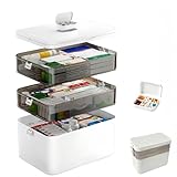 LEBOKJ 3-stöckige Medizinbox mit Tragegriff – Weiße Hausapotheke Arzneimittelaufbewahrungsbox mit entfernbaren Fächern, Ideal für Haushalt, Reise & Büro, Großer Erste Hilfe Kasten (31x16,5x25,5cm)