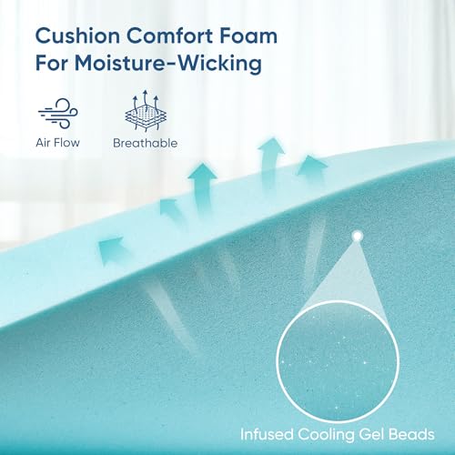 Gel Infused 3 Inch Memory Foam Mattress Topper, Queen Size, Breathable Bamboo Cover