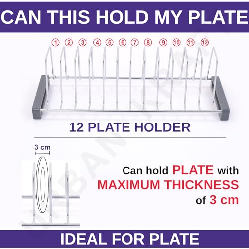 Image of URBAN KRAFT Stainless Steel Modular Kitchen Basket Plate Fixer /Tandem Box Drawer Rack /Plate Organizer for Cabinet - Plate Stand Chrome