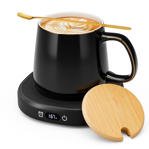Coffee Mug Warmer & Simple Pure Black Mug Set, Electric Cup Warmer with Auto Shut Off, 4 Temperature Setting Smart Beverage Warmer, 8-Hours Auto Shut Off (Simple Pure Black Mug)