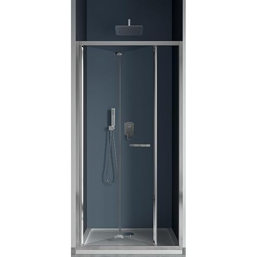 Impalli - Cabina de ducha completa de 195 cm de altura, extensible de 87 a 91 cm, con 2 puertas de ducha, cierre tipo libro, cabina de ducha de cristal templado de 6 mm, reversible, acabado