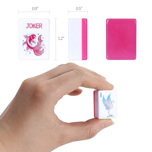 TIASUSAN American Mahjong Tile Set with160 Engraved Mahjong Tiles(1.2"), Mahjong Set with Pink Mahjong Bag, Racks and Accessories. - Image 4