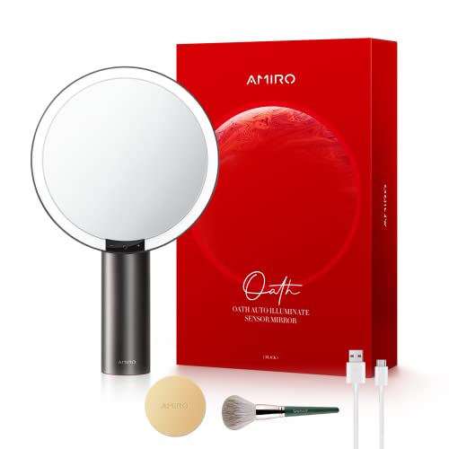 AMIRO 9" Schminkspiegel mit Beleuchtung, Smart Sensor & Touch-Steuerung, 3 Farben & 6 Helligkeiten, Memory-Funktion, freie Rotation, Schwarz Cover