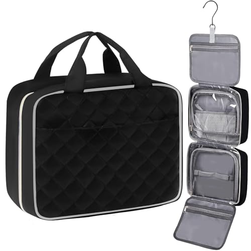 Trousse de Toilette Voyage Femme et Homme,Grande Capacité Sac de Toilette Makeup Trousse de Maquillage Sac Cosmétique Organisateur avec Crochet (Noir Trousse...