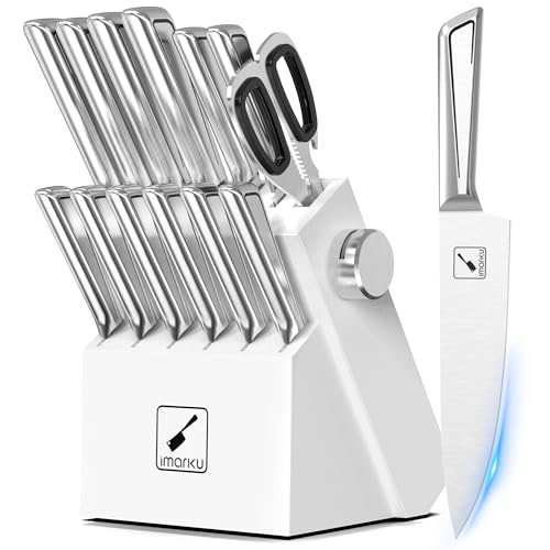 imarku Knife Set G14 - Stainless Steel Kitchen Knives with Block, Built-in Sharpener, Dishwasher Safe, Rust Resistant, Non-Slip Ergonomic Handle - 14pcs Ultimate Gift for Home Cooks & Chefs,