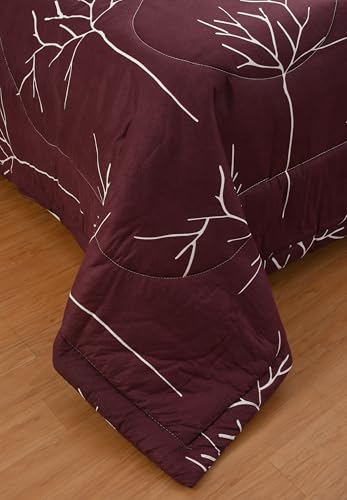 Image of VOMZER Super Soft Microfiber All-Season King Size AC Comforter (90x95 Inches) | Duvet for Double Bed with 1 Elastic Fitted Bedsheet (72x78 Inches) 2 Pillow Covers | Comforter Set 4 Maroon