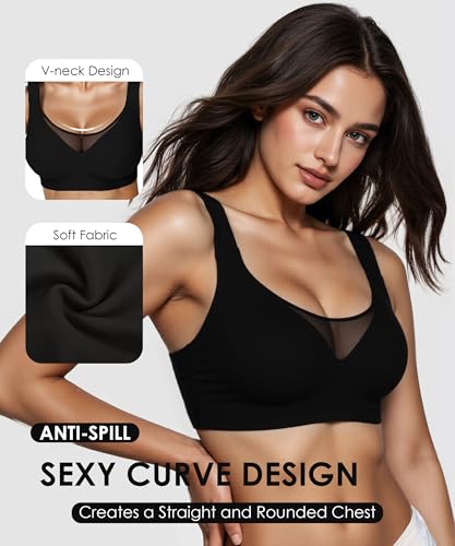 Image of Wireless Bras for Women (34C-42DD), Extremely Comfortable Seamless Bra Mesh Bralettes Adjustable Straps Everyday Bra