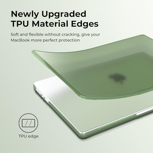 Image of BlueSwan Anti-Cracking Hard Shell Case for MacBook Pro 14-inch M5 2026-2021 | 100% Match Official Color,Anti-Fingerprint Soft TPU Bumper,Release M4 M3 M2 M1 Pro /Max Chip,Frosted Midnight Green