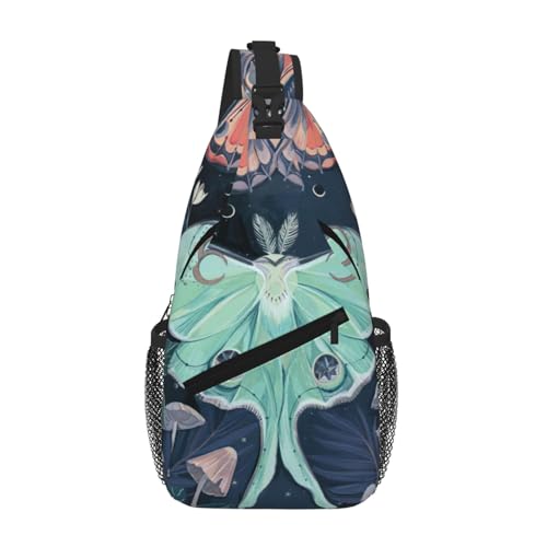 Sac à dos à bandoulière léger imprimé papillon de nuit sacoche de poitrine ergonomique