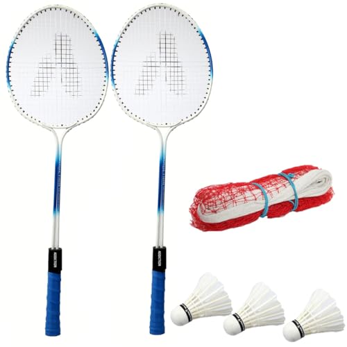 Image of Badminton /Racket with SHUTTLES Cocks with NET (Combo Pack) (Double Rod)