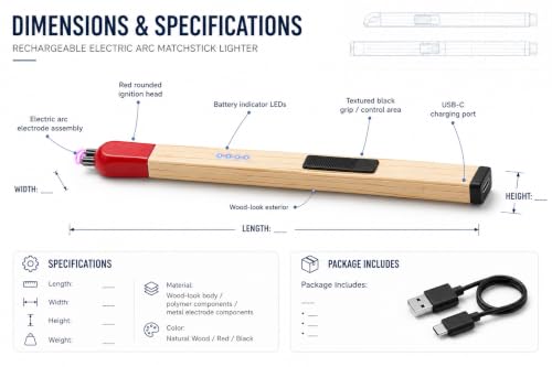 Image of Rechargeable Electric Plasma Arc Candle Lighter with LED Battery Indicator & Safety Switch, USB Charging Windproof Long Handle Igniter for Candles, Diya, Gas Stove, BBQ & Kitchen Use