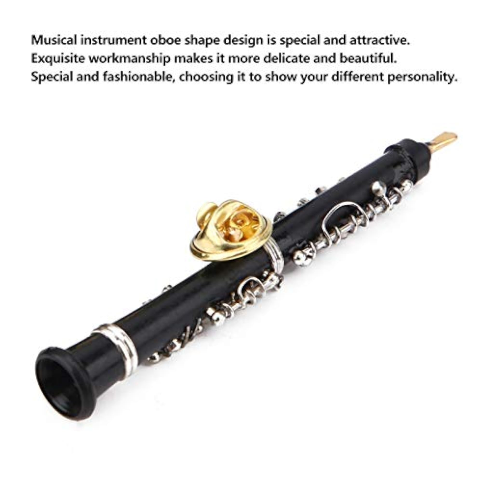 Vintage Oboe Shape Brooch Pin, Musical Instrument Design