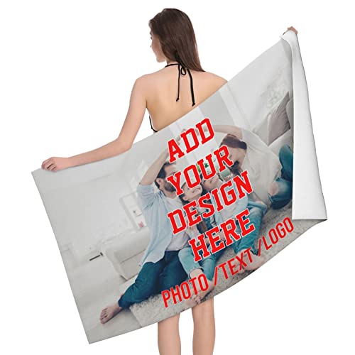 Custom Beach Towel Personalized, Add Your Image/Text/Photo, Microfiber Super Absorbent Bath Towel for Travel Swimming Sports Beach Gym 32x52 Inch