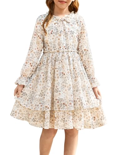 GRACE KARIN Girls Fall Long Sleeve Dress Formal Party Holiday Smocked Waist Midi Dresses 5-12Years